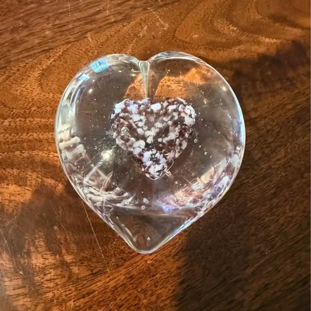 Glass Heart Paperweight w/ Crushed Shells Inside