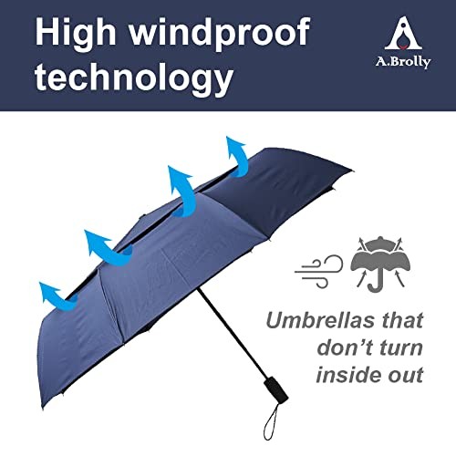 Edinburgh Large Windproof Travel Umbrella - Wind Resistant, Automatic, Black