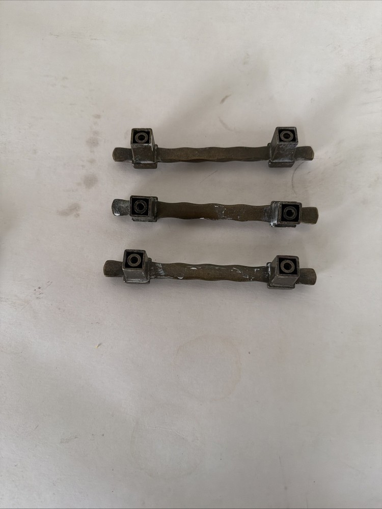 3-1/2" Iron Craft Twisted Pull Handle Tumbled Gold Set 3