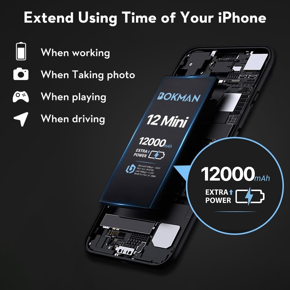 bokman for iPhone 12 Mini Battery Replacement,12000mAh High 12