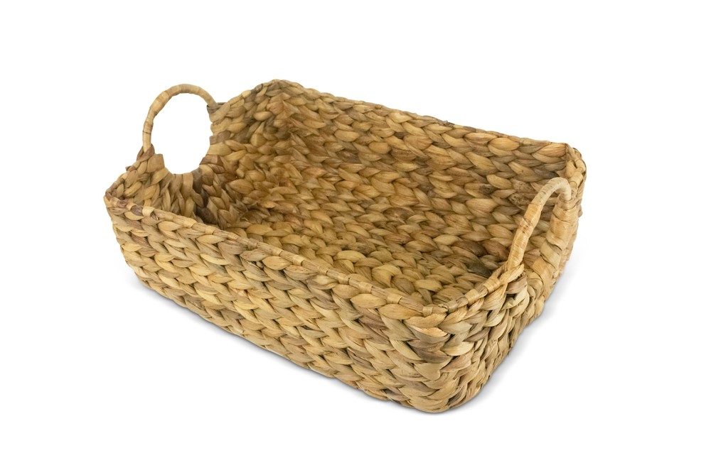 Hand Woven Water Hyacinth Storage Basket Rectangular Wicker Baskets with Handles