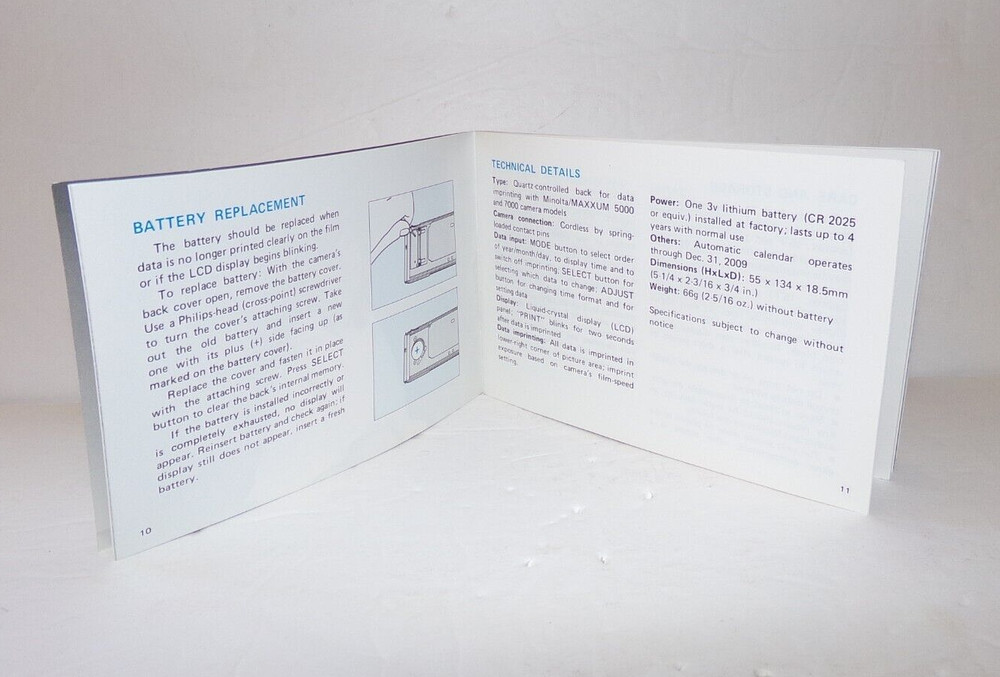 Minolta Data Back 70 Instruction Manual Original Manual