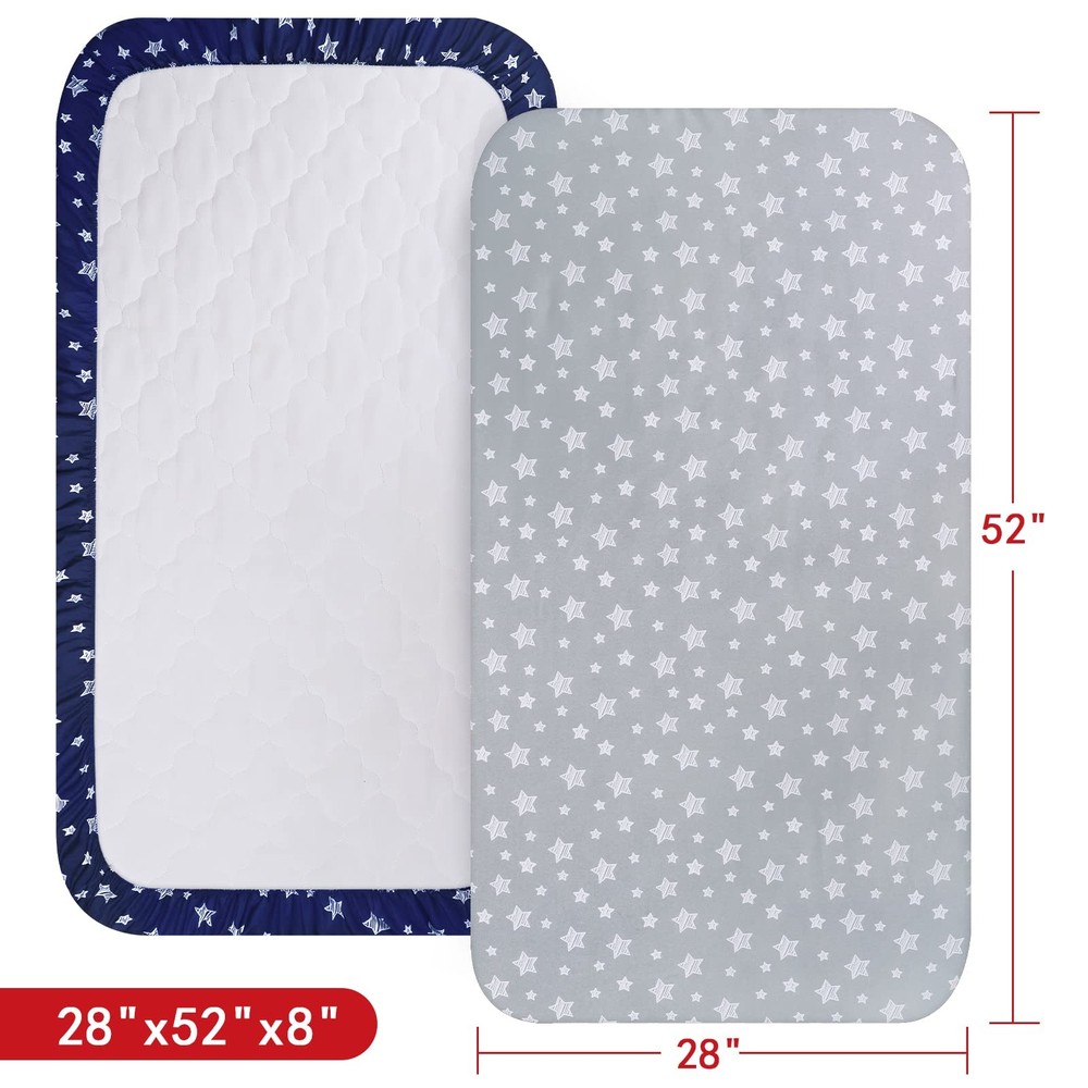 2 Pack Fitted Crib Sheets, Standard Size, Soft, Breathable, Grey, Navy