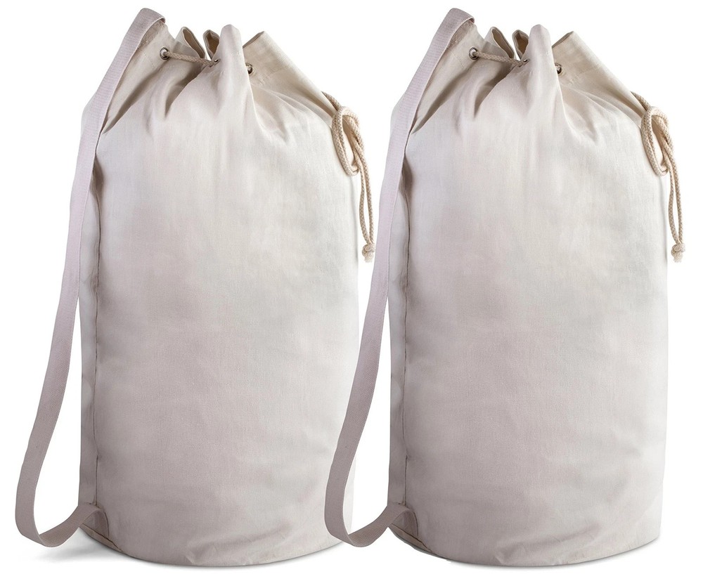 Canvas Duffel Bag - Drawstring, Leather Closure, Shoulder Strap. (2-PACK)