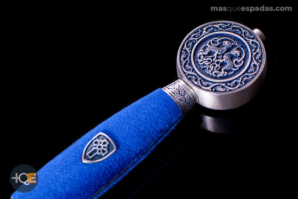 Silver Excalibur Sword - Deep Blue Engraving