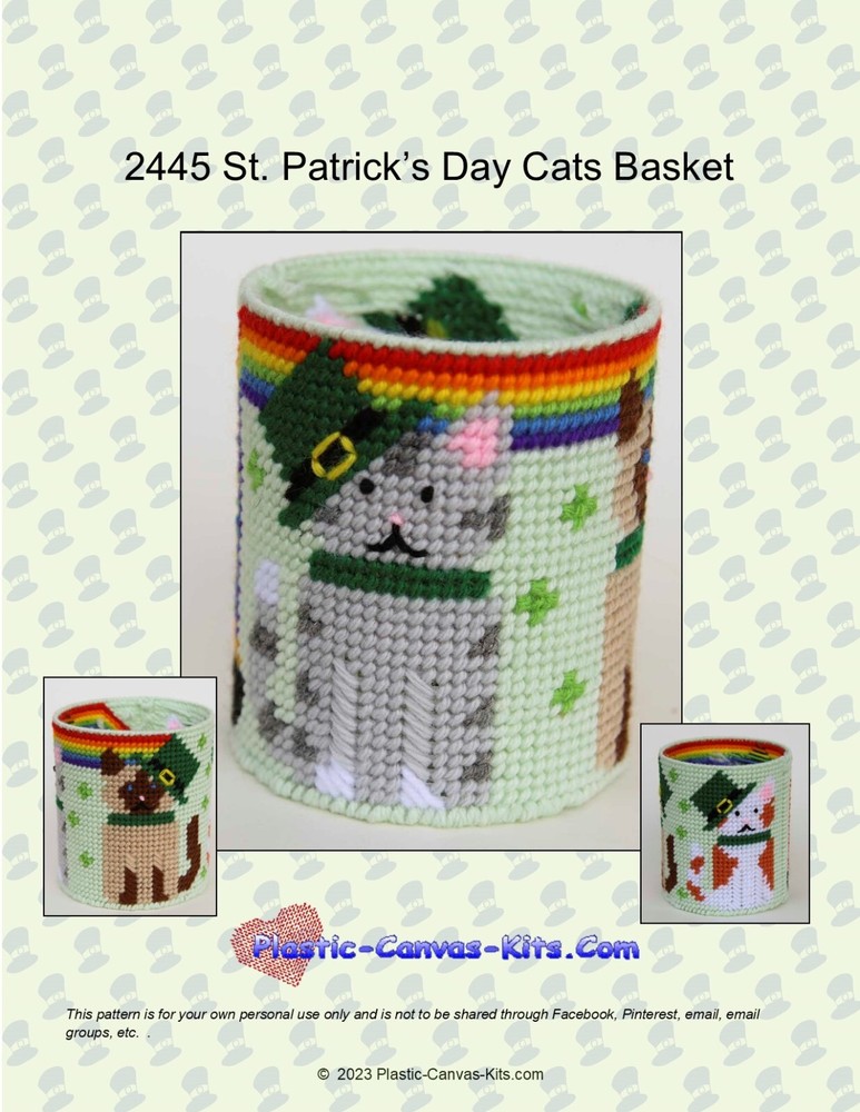 St. Patrick's Day Cats Basket-Plastic Canvas Pattern or Kit