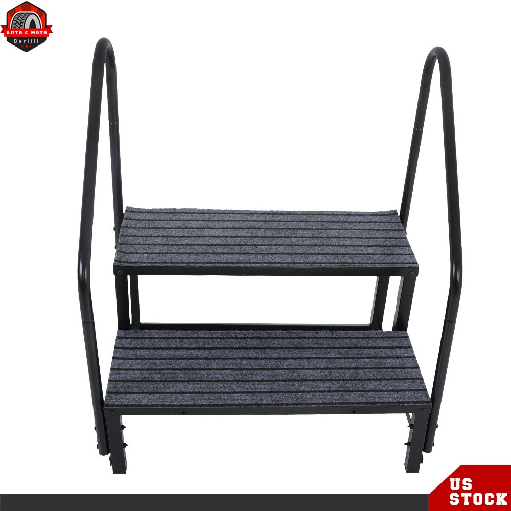 660 lbs Load Capacity For Trailers 2 Step RV Steps with 2 Handrails w/Step Mat
