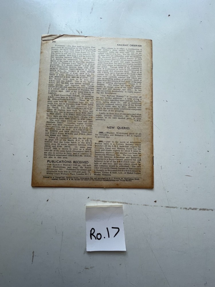 The Railway Observer Magazine X12 Volume 15 1945 Complete