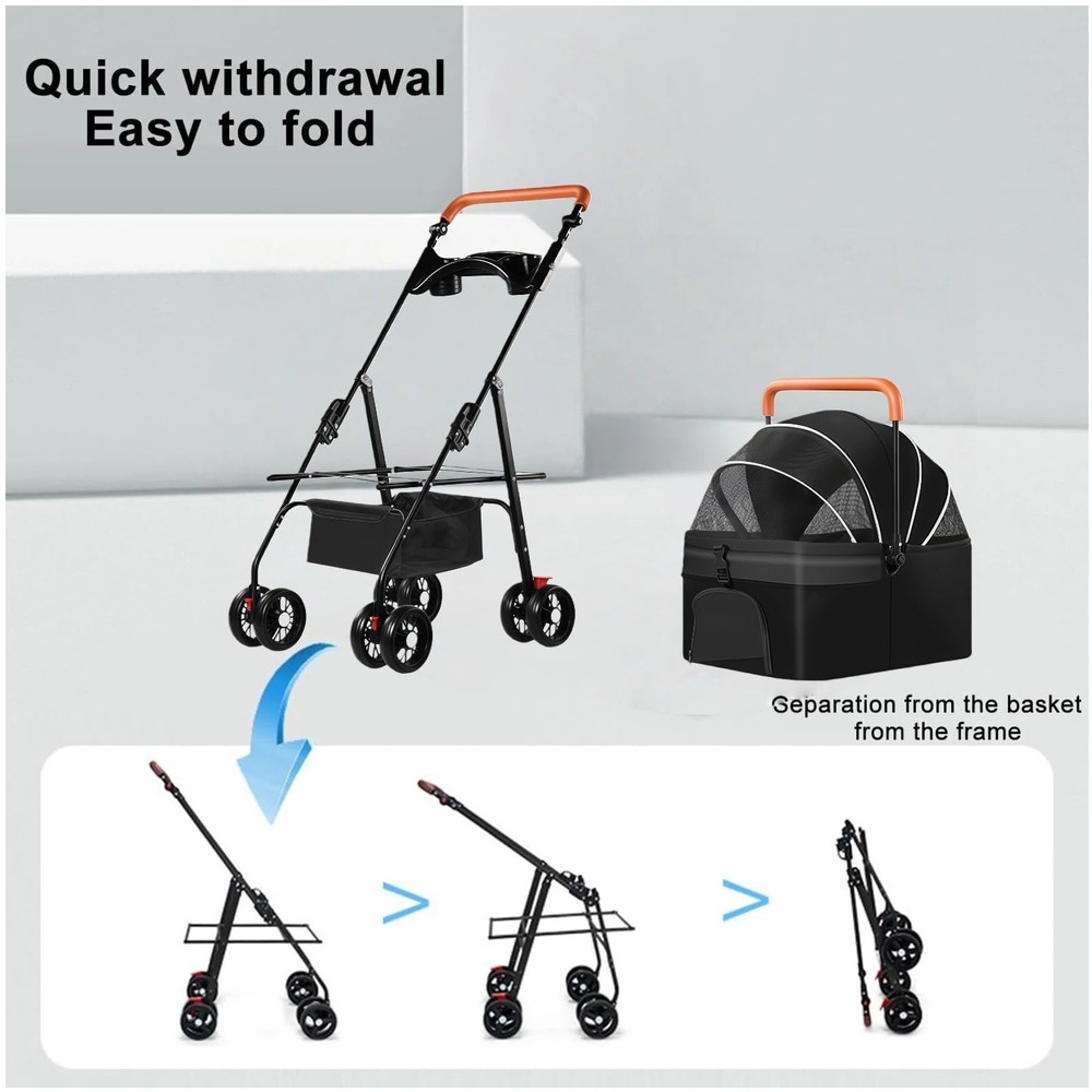 Pet Stroller for Medium Small Dogs/Cats - 4 Wheels Foldable Dog Stroller with...