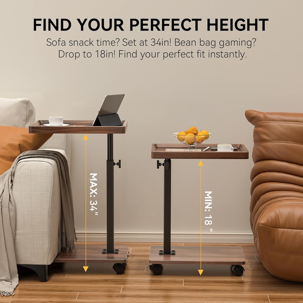 C Table End Table Adjustable Height, 360°Swivel TV Tray Table for Small Spaces,