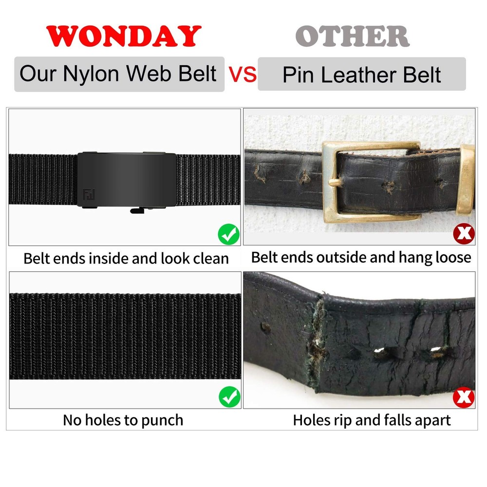 WONDAY 2 Pack Ratchet Belts for Men – Nylon Web Belts with Quick Release B