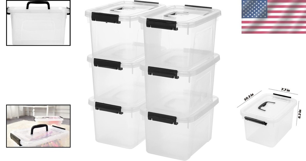 Stackable 6 Quart Clear Storage Bins - Organize Home & Office Spaces (6-Pack)