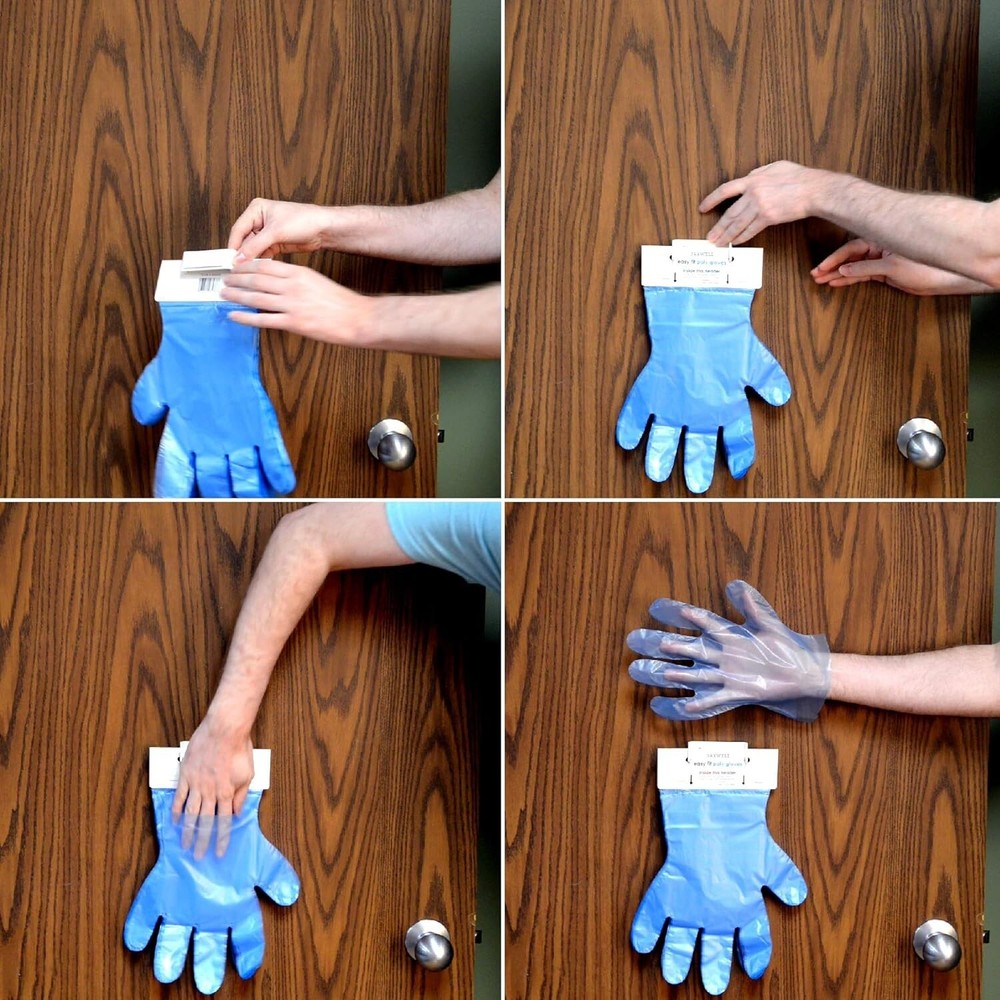 1,000 Blue, Easy-Fit, Food Prep, Poly, Header Gloves With Wall Mount