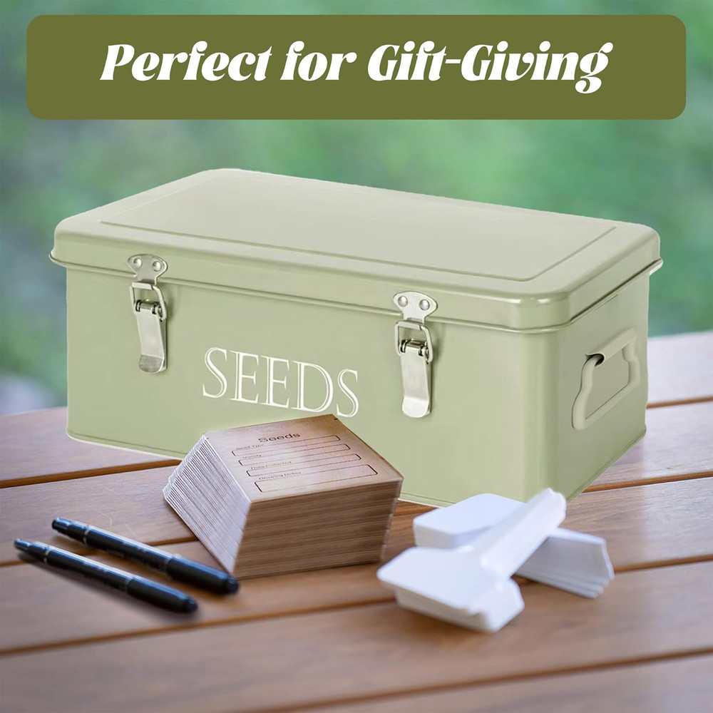 Professional Seed Storage Box with Labels, Pens, and Envelopes, Green