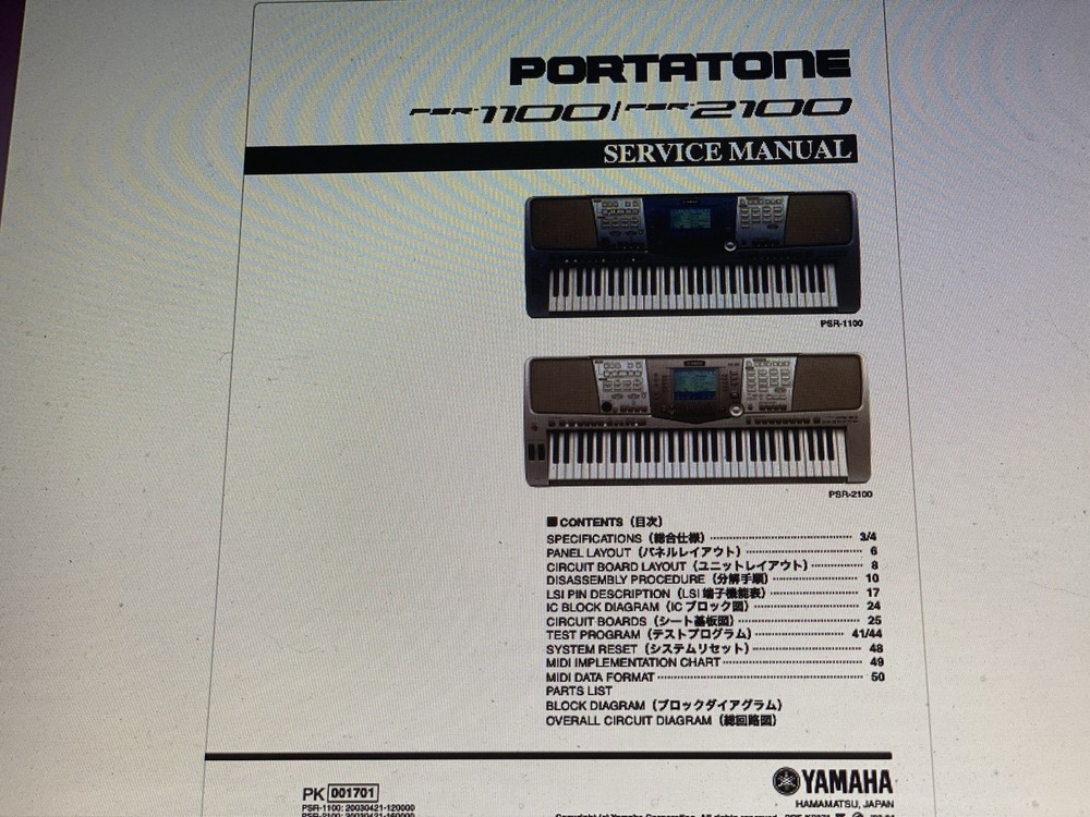 Yamaha Psr-1100 Service Manual Digital