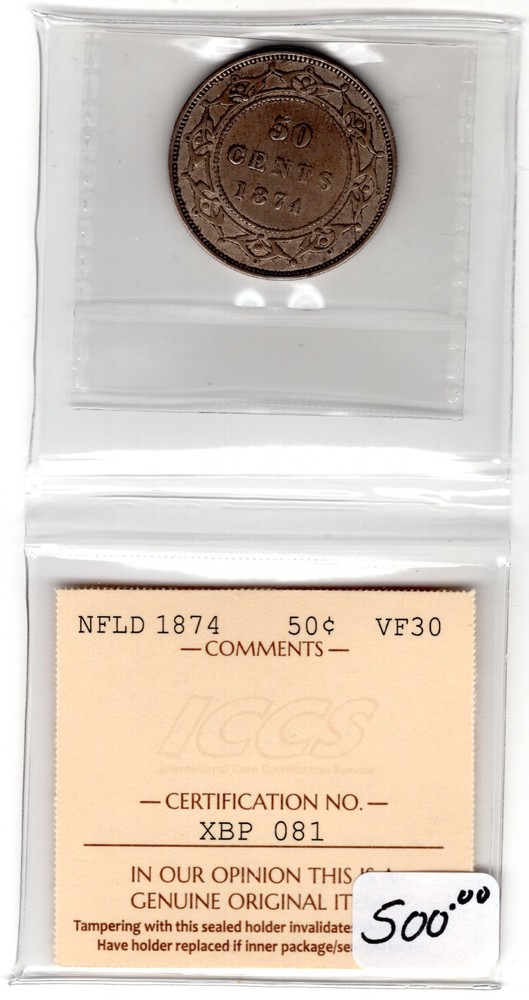 NFLD 1874 50 cent VF 30