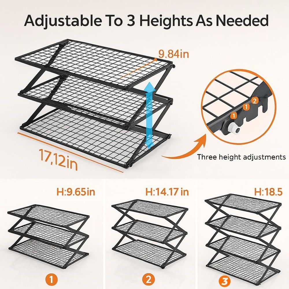 2-Tier Collapsible Cooling Racks, Detachable Wire Cooling Rack Stackable Dryi...