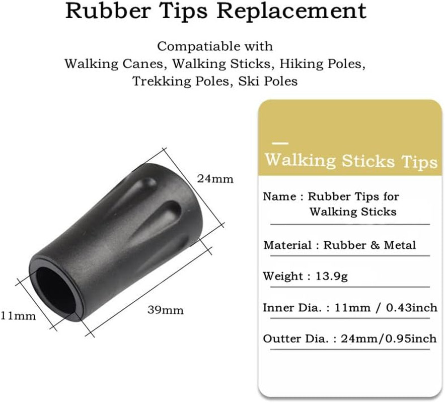 6pcs Walking Stick Tips, Replacement Rubber Tips for Walking Sticks, Trekking...