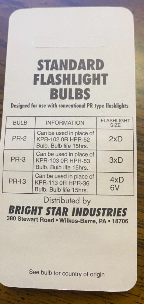 (Pkg of 2) BRIGHT STAR PR-3 Flashlight Bulbs (For 3 "D" Cell Flashlights) - PR3