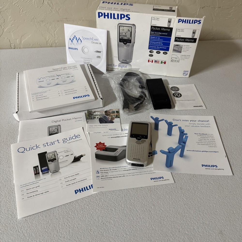 Phillips LFH 9370 Digital Pocket Memo Recorder Complete! Tested & Working