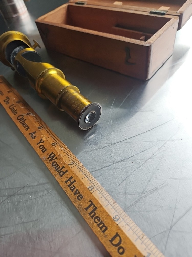 Antique Brass Tube Microscope Compound Microscope Made In Paris 1900s UNTESTED.