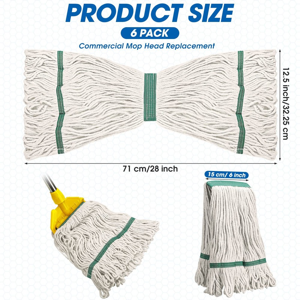 6 Pack Heavy Loop End Cotton String Mop Head Heavy Duty Mop Head Commercial Refi