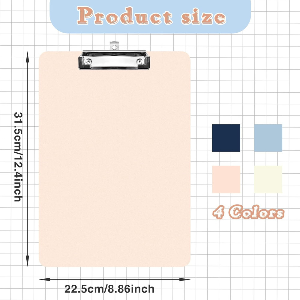 4 Pack Plastic Clipboards Multiple Colors Clip Boards with Low Profile Metal Cli