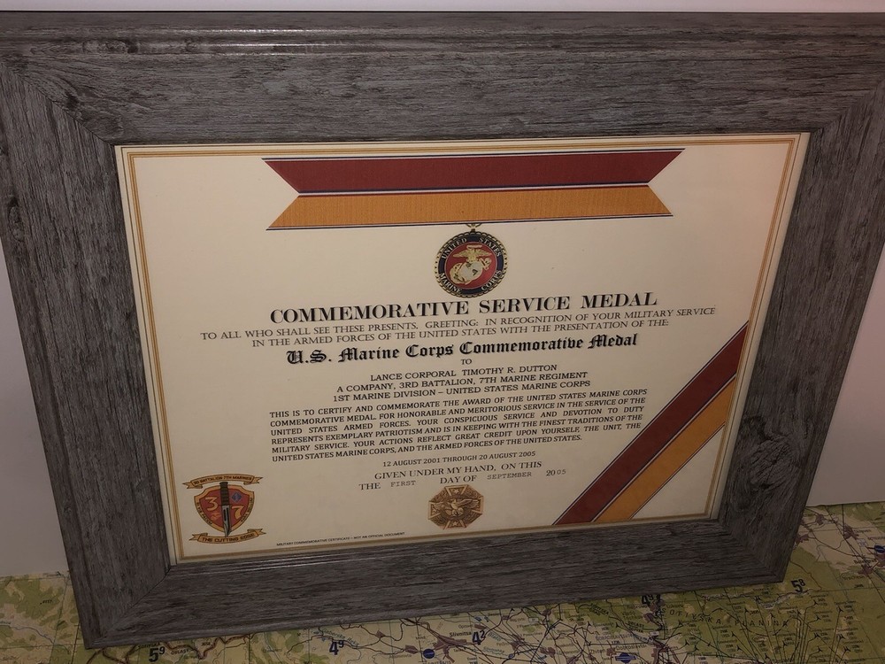 U.S. MARINE CORPS COMMEMORATIVE MEDAL CERTIFICATE ~ Type 1