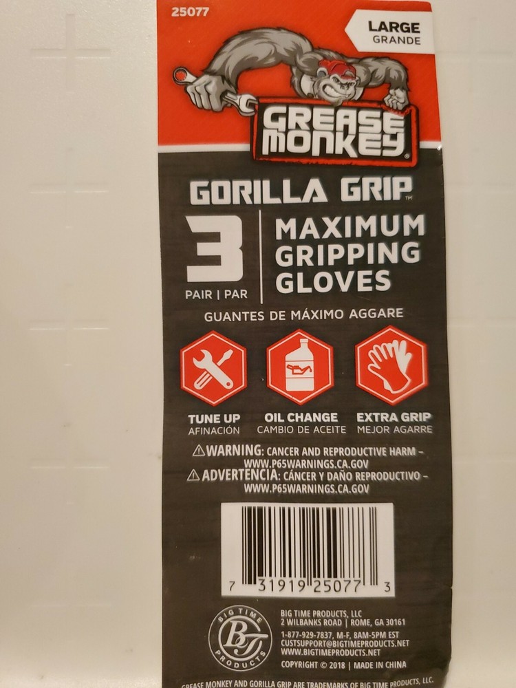 New 2 PACK Grease Monkey Gorilla Grip Gloves Size LARGE