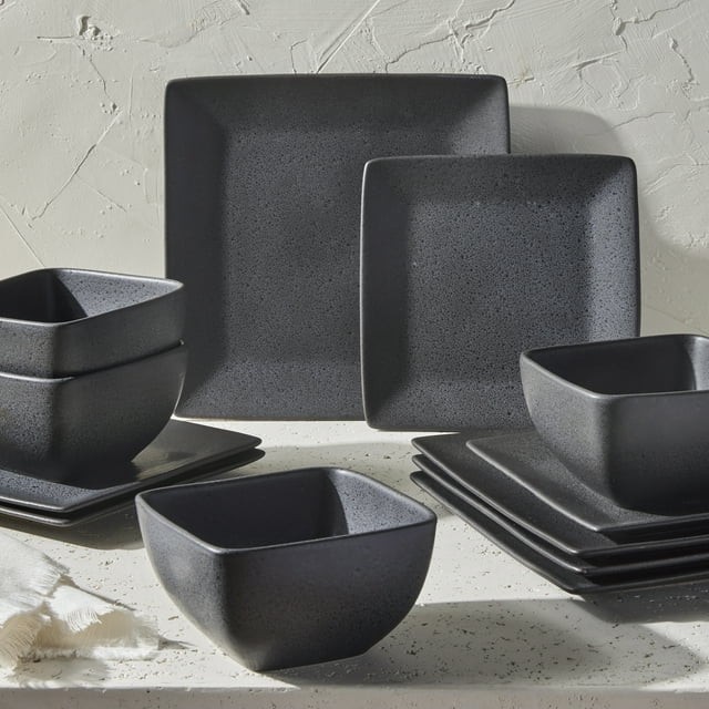 Better Homes & Gardens Anderson Grey Square-Shaped Stoneware 12-Piece Dinnerware