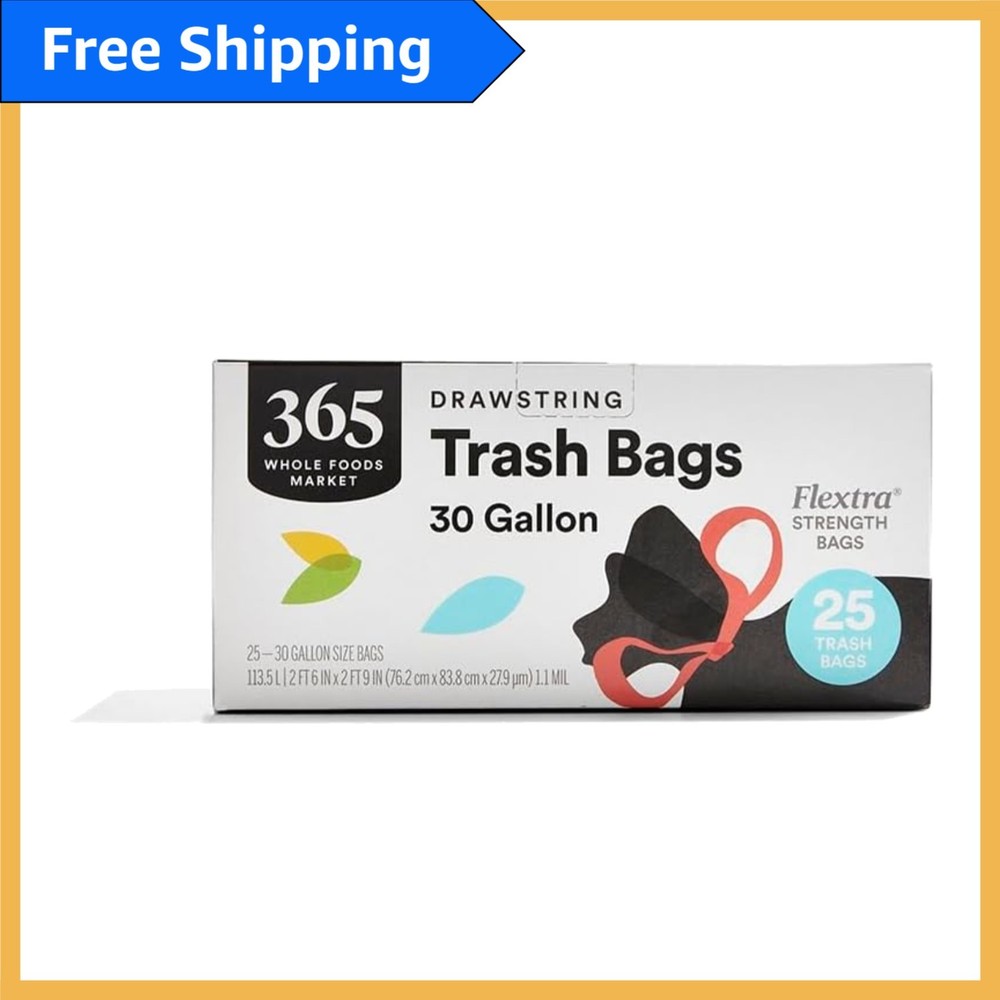 25 Count Flextra 30 Gallon Drawstring Trash Bags - Reliable & Durable Solution