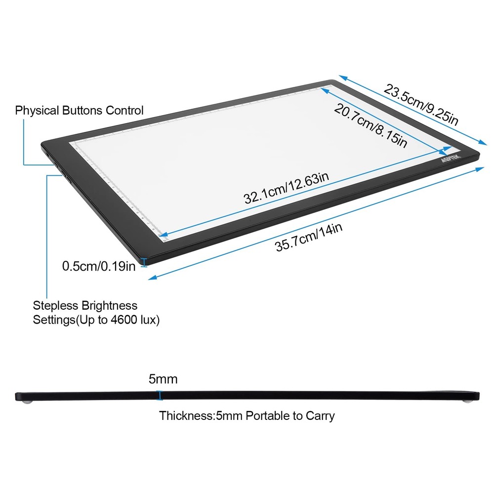Light Box,Magnetic A4 Pad Magnetic Pad(buttons control), Black