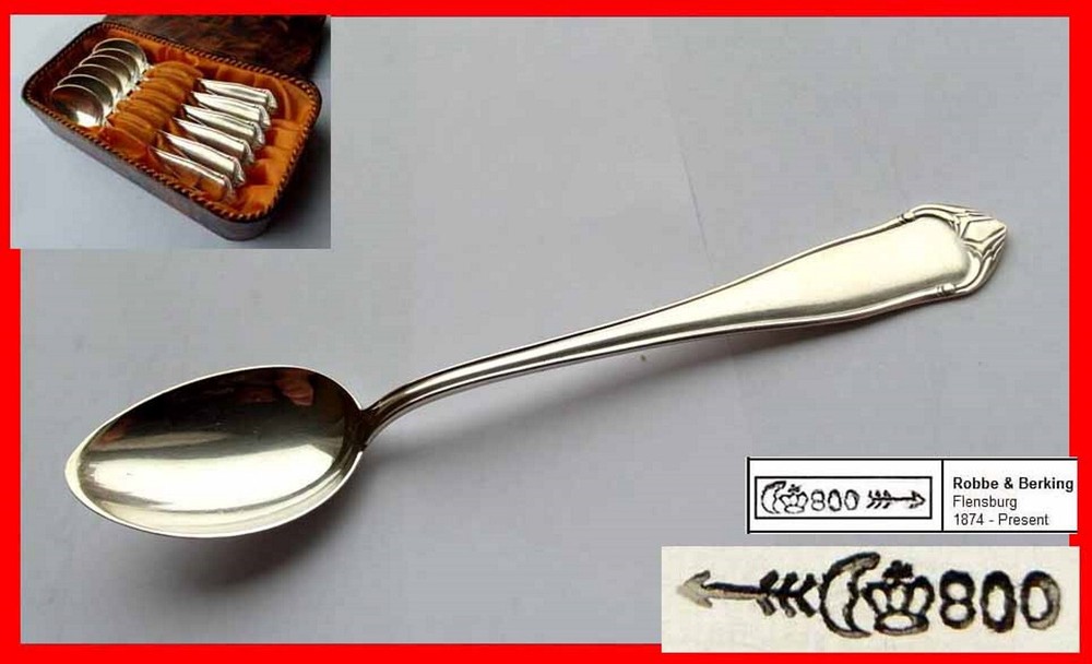 Set, 6 Coffee/ Tea Spoons, Robbe & Berking, 800 Silver E625