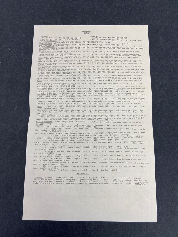 1970 US Air Force 347th Tactical Fighter Wing Bulletin