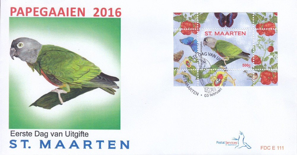 Sint Maarten Issue FDC 2016 (111) Birds - Parrots