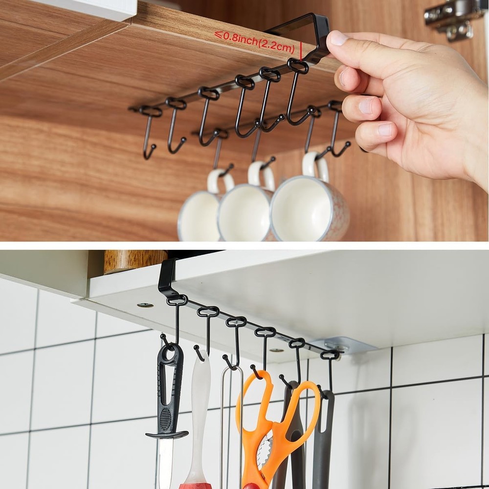 Mug Rack Under Cabinet Coffee Cup Holder Each Bracket is Equipped W/ 6 &