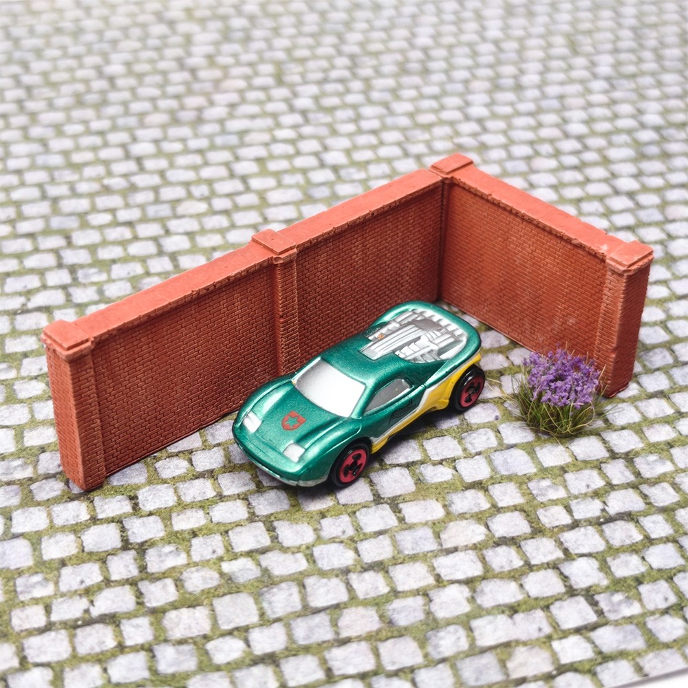 N Scale Brick Wall Set 2PCS Modular Red Fence Diorama Building Scenery