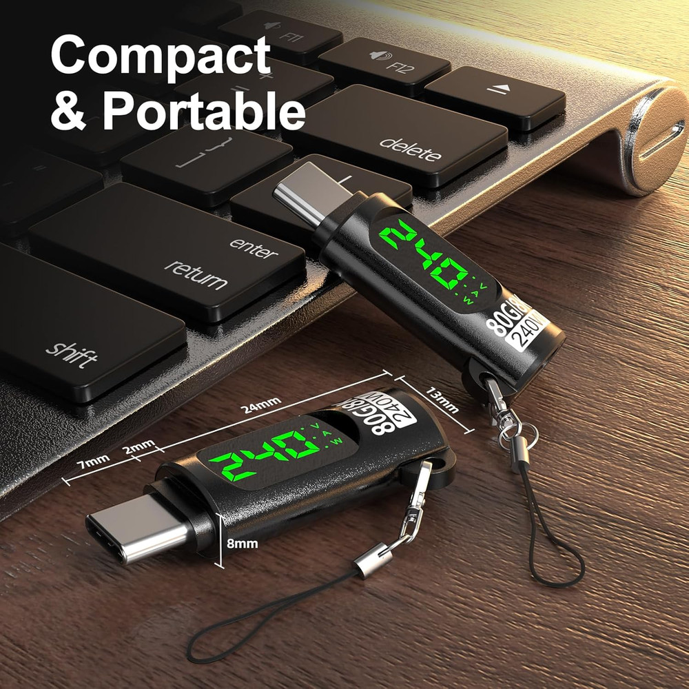 2 Pack 240W USB C Adapter with Digital Display,Voltage Current Power Meter Teste