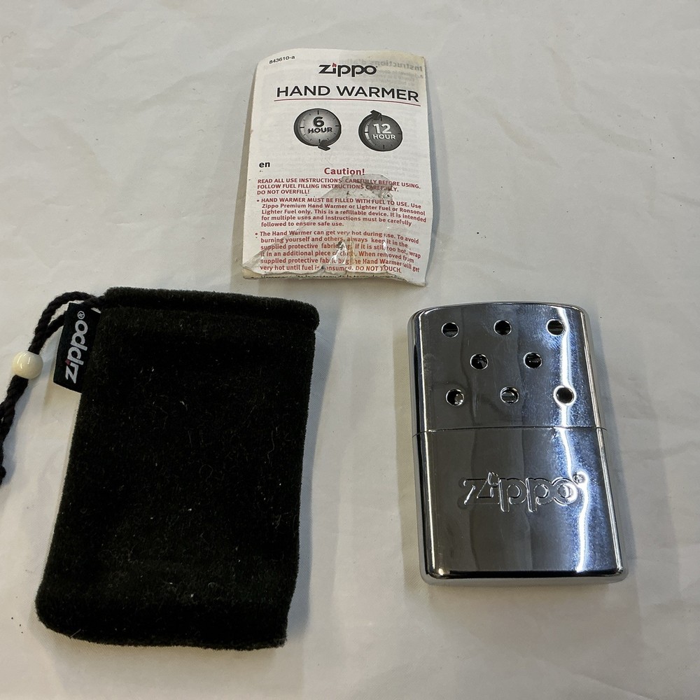 Zippo Chrome Refillable Hand Warmer With Drawstring Storage Bag