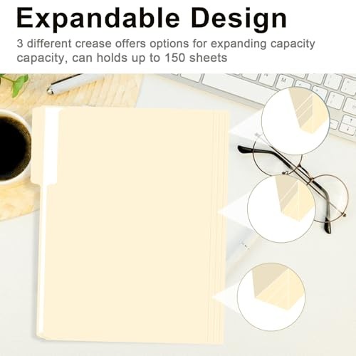 File Folder, 100 Pack 1/3 Cut Tab File Folders Letter Size Folders, Manila