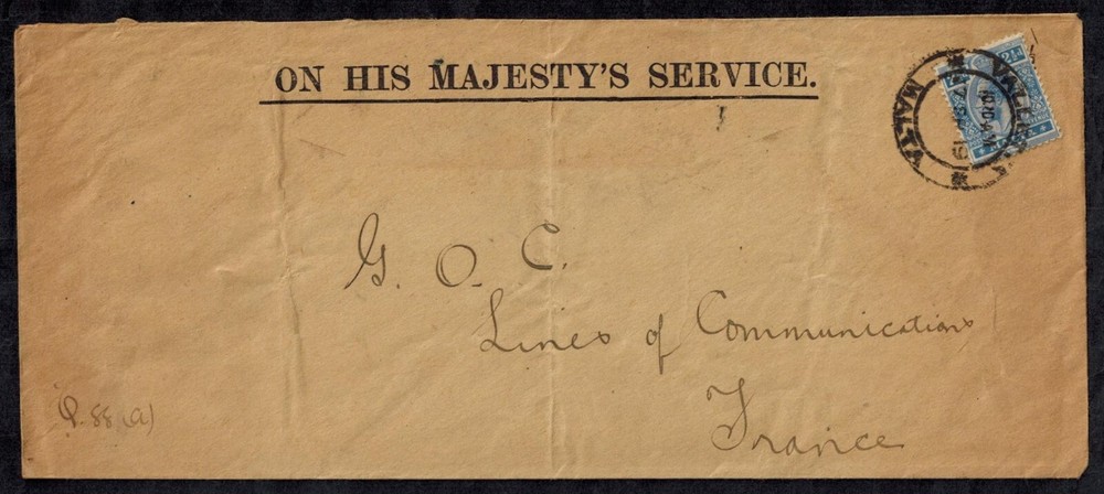 Malta 1919 OHMS Cover w/ VERY RARE COUNTERSIGNED AUTHORIZATION Lower Left Front