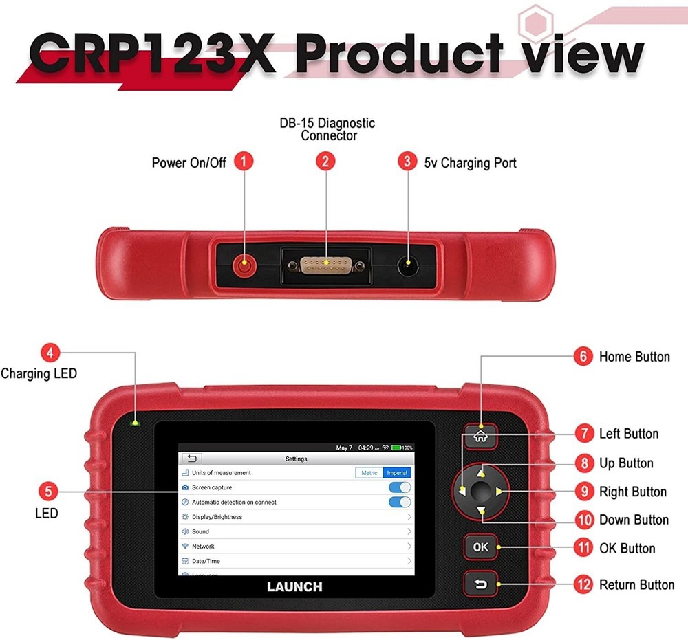 LAUNCH CRP123X V3.0 OBD2 Scanner Engine ABS SRS Code Reader Car Diagnostic Tool
