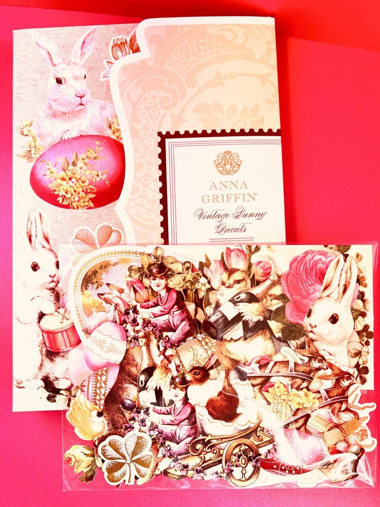 Anna Griffin 30 PC Vintage Bunny Diecuts, 5 Recollection Minis, Easter Stickers!