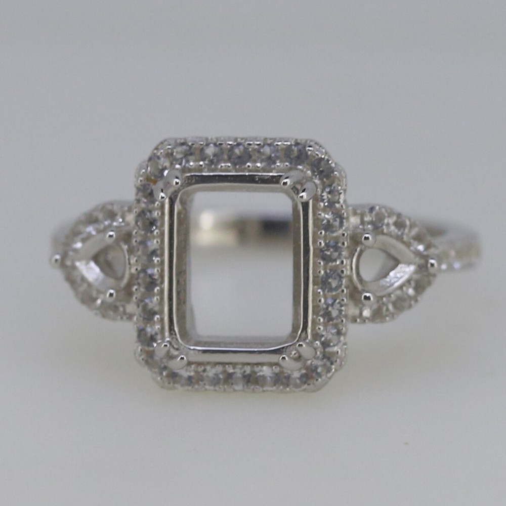 Sterling Silver Semi Mount Ring Setting OCT 9x7mm PE 4x3mm 3 Stone