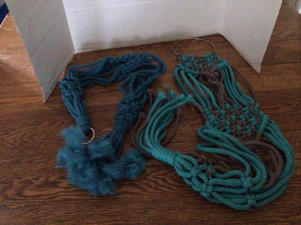 Vintage Turquoise Macramé Plant Hangers/pair