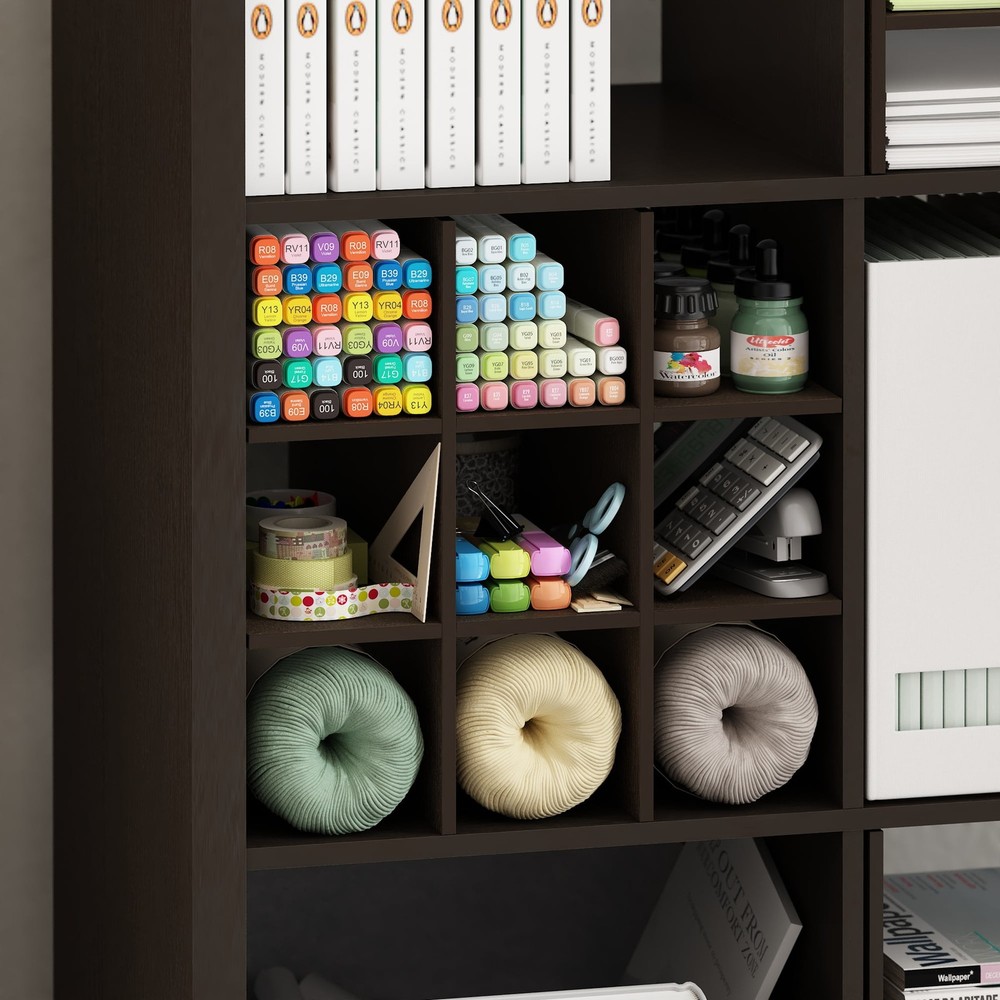 9-Compartment Bottle Storage Cube Organizer Insert in Dark Oak