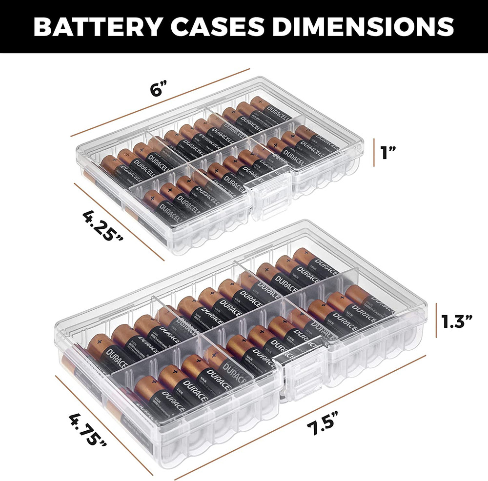 Battery Storage Organizer Box Set of 4 Holds 48 AA AAA Clear Durable Locking