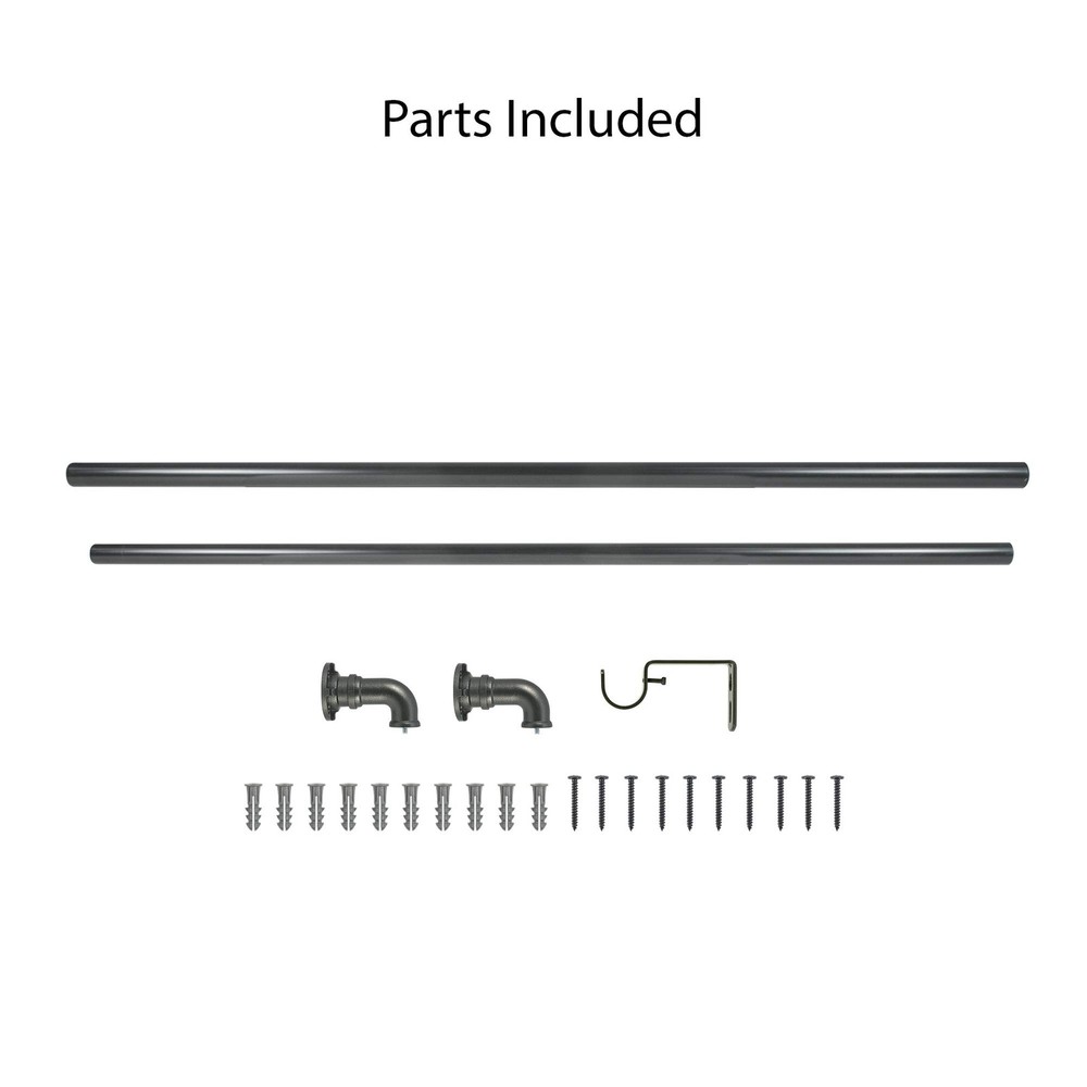 Industrial Wrap Around Telescoping Curtain Rod Set, 18-36", Silver