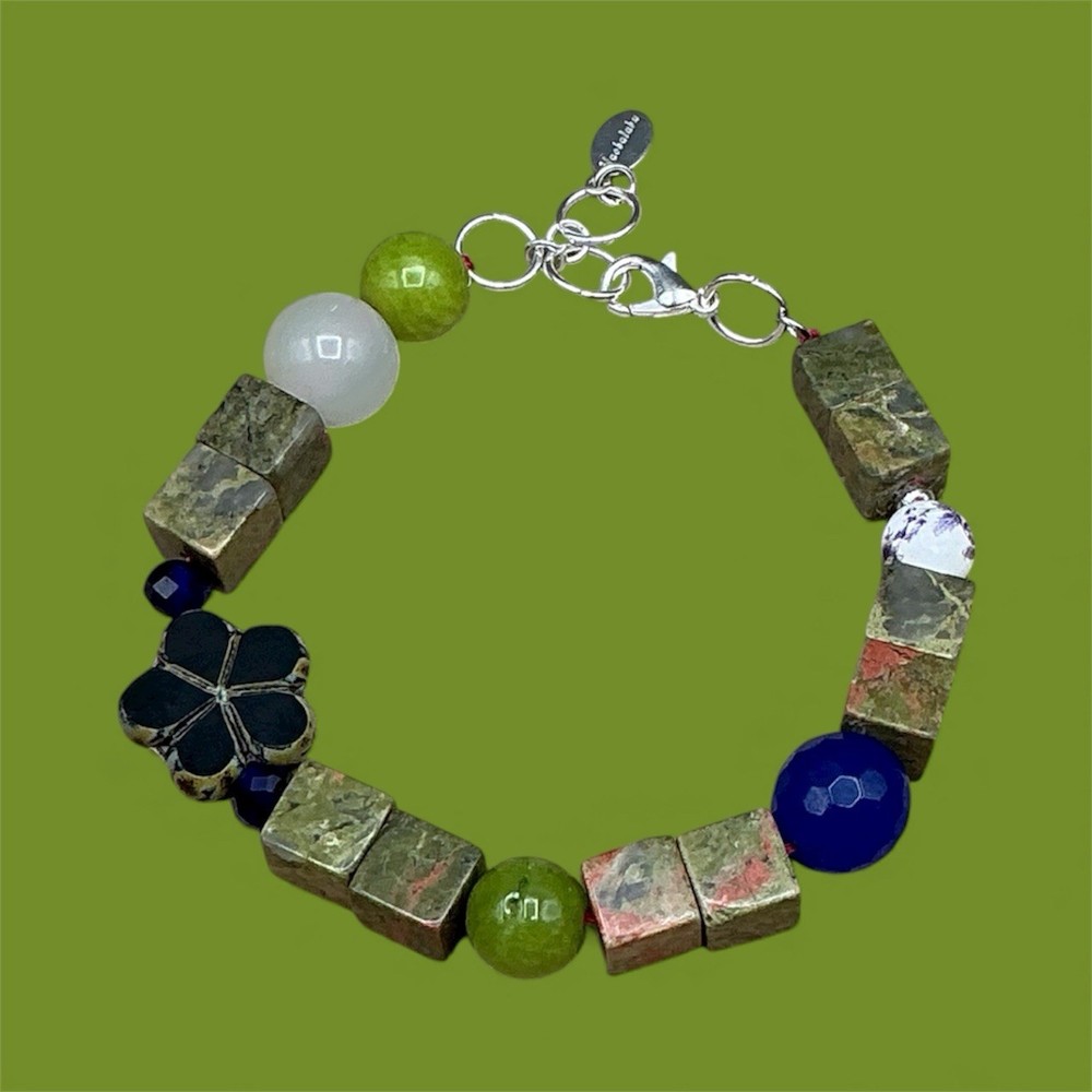 Artisan Haobalabu Floral  Unakite Bracelet Adjustable