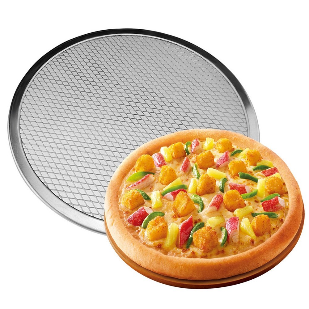 2 Pcs Pizza Pan Baking Pan Net for Home Shop (Silver 11 Inches)
